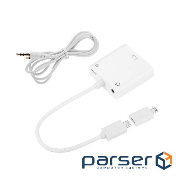 Конвертер MHL microUSB (тато) => VGA(мама) + Audio Jack3.5, 0.1м , White, BOX (OT-3207)