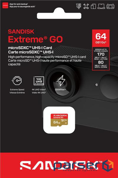 Карта пам"яті SANDISK Extreme GO SDXC 64GB UHS-I V30 A2 (SDSQXGN-064G-GN6MN)
