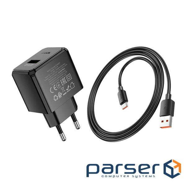 Набір СЗУ 110-240V HOCO CS17A+ кабель Type-C, 1xUSB, 22.5W, 1м кабель, Black, Bli (HOCO CS17A / TCB)