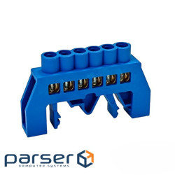 Шина нульова ізольована на DIN-рейку (універсальна) 6 отв., блакитна (T6U-6) (T6U-6)