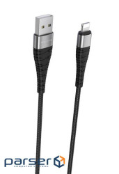 Кабель BOROFONE BX32 Munificent Lightning 1m, aluminum alloy casing, nylon braid Black (BX32LB)