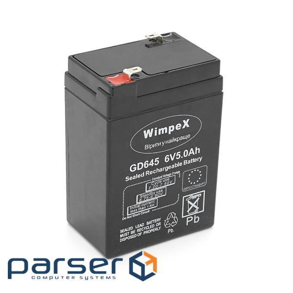 Акумуляторна батарея Wimpex WX-645 6 V 5Ah (70 x 47 x 100 (105)), 0.60 kg, Black, Q20
