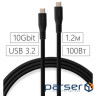 Дата кабель USB-C to USB-C 1.2m UBS3.2 Gen2 10G 100W Chip Silicon Black Vinga (VCPDCCC31012SB)