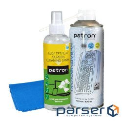 Набір Patron, що чистить: спрей для екранів 250 мл, стиснене повітря 400 мл, серветка з м (CS-PN-BUNDL-8)