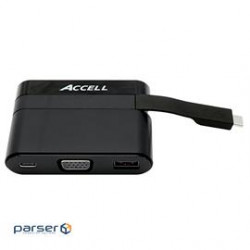 Accell Accessory U205B-001B 3in USB-C Mini Dock VGA/USB-A 3.0/USB-C Charging Port Retail