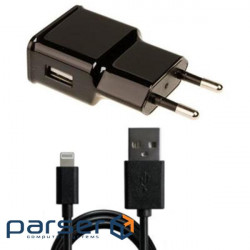 Зарядний пристрій Grand-X 1 * USB, 2,1A, Black, + cable USB -> Lightning, Cu, 2.1А, 1m (CH03LTB)