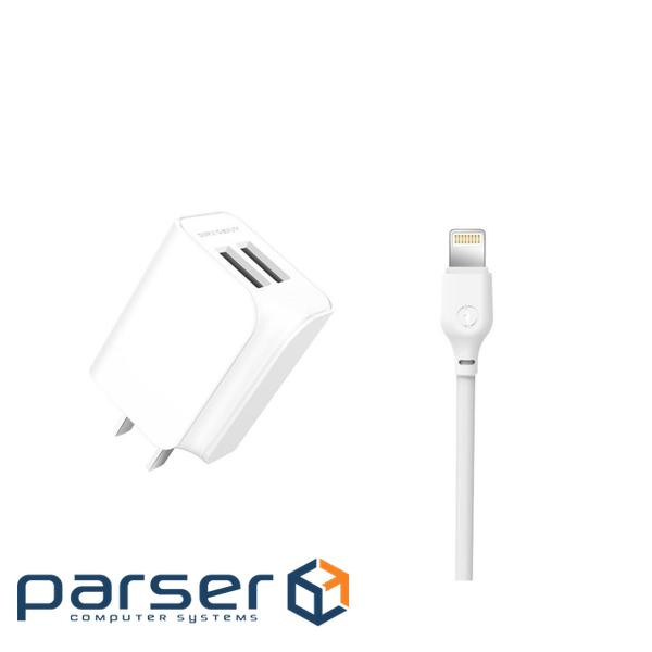 Зарядний пристрій XO L35D 2USB / 2.1А + Lightning white (XO-L35-LGHT)