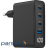 Зарядний пристрій GEMBIRD 1xUSB-A, 3xUSB-C, PD+QC3.0 GaN 100W Black (TA-UC-PDQC100LCD-01-BK)