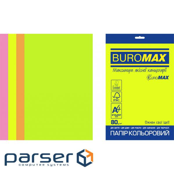 Папір Buromax А4, 80g, NEON, 4colors, 200sh, EUROMAX (BM.27215200E-99)