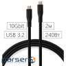 Дата кабель USB-C to USB-C 2.0m UBS3.2 Gen2 10G 240W Chip Silicon Black Vinga (VCPDCCC3242SB)