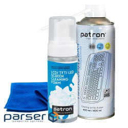 Набір Patron, що чистить: спрей-піна для екранів 150 мл, стиснене повітря 400 мл, серветка (CS-PN-BUNDL-9)