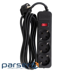 Фільтр мережевий 3 м, Patron, Black, 3 розетки, 10А, до 2.5 кВт, вимикач, заземленн (EXT-PN-SP-1033) (EXT-PN-SP-1033)