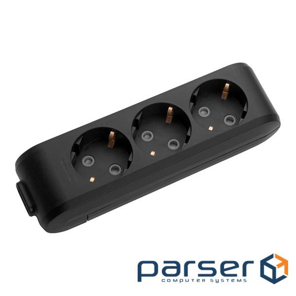 Колодка Panasonic X-tendia із заземленням 3 гнізда, з захистними шторками, чорна (WLTB04302BL-UA) (WLTB04302BL-UA)