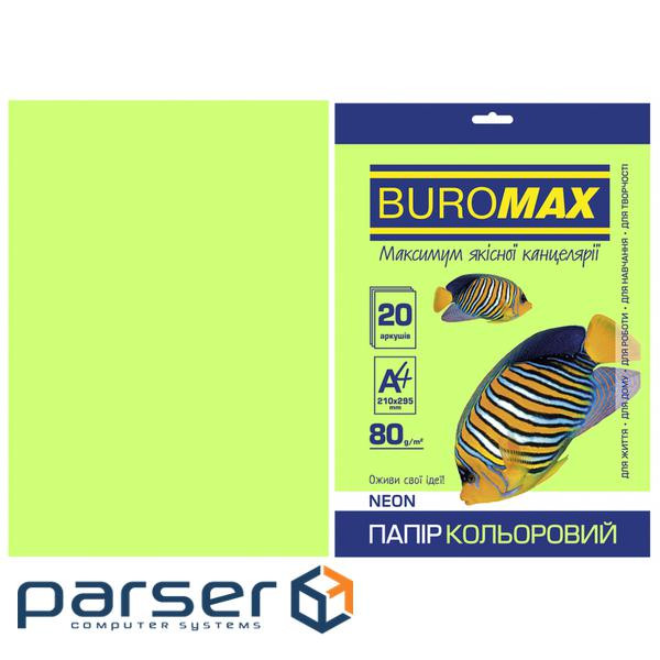 Папір Buromax А4, 80g, NEON green, 20sh (BM.2721520-04)