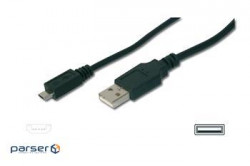 Кабель USB 2.0 (AM / microB) DIGITUS 1м, Black / Чорний, bulk (AK-300127-010-S)