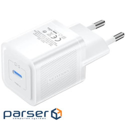 Зарядний пристрій 1xUSB-C 20W GaN + USB-C cable М-М White Vention (TZ-FEPW0-EU-01)