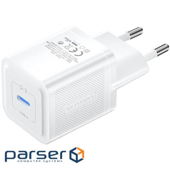 Зарядний пристрій 1xUSB-C 20W GaN + USB-C cable М-М White Vention (TZ-FEPW0-EU-01)