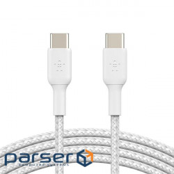 Дата кабель USB-С - USB-С , BRAIDED, 1m, white Belkin (CAB004BT1MWH)