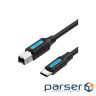 Кабель для принтера USB-C 2.0 to BM 1.5m 2A black Vention (CQUBG)