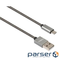 Date cable USB 2.0 AM to Micro 5P 1m stainless steel gray Vinga (VCPDCMSSJ1GR)