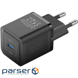 Зарядний пристрій 1xUSB-C 20W GaN + USB-C cable М-М Black Vention (TZ-FEPB0-EU-01)