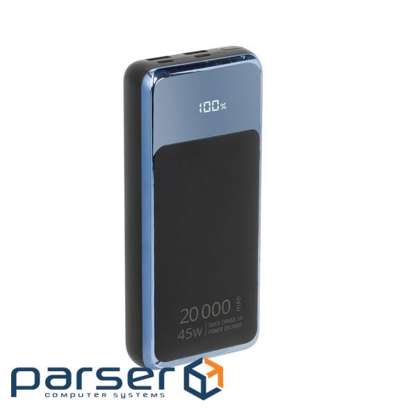 Універсальна мобільна батарея 20000 mAh, RivaCase Rivapower VA1075, Black/Blue, 45 Вт, 2xType-C (PD3