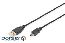 Кабель DIGITUS USB-A > USB-mini B синхронізації, 3.0 m, чорний (AK-300130-030-S)