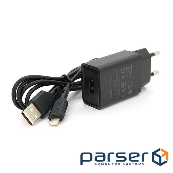 Набір BOROFONE BA68A СЗУ 1xUSB+ кабель Lighting, 2.1A, 1м, Black, Blister-box (BA68ABi) , Black, Blister-box (BA68ABi)