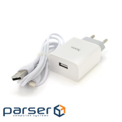 Набір СЗУ 110-240V HOCO C81A 1xUSB+ кабель Lighting, 2.1A, кабель 1м, White, Blister (C81A / LW) , White, Blister (C81A