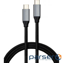 Cable VINGA USB-C to USB-C 3.2 Gen 2 100W 10GBps Nylon 1.5m Black (VCPDCU3215)