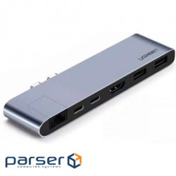 Порт-реплікатор UGREEN CM218 Dual USB-C to USB/HDMI/LAN Multifunction Adapter Gray (50984)