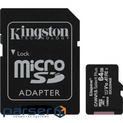 Карта пам'яті KINGSTON microSDXC Canvas Select Plus 64GB UHS-I U3 V10 A1 Class 10 + SD-a (SDCS2/64GB)