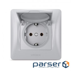 Socket Videx BINERA 1st with grounding and silver cover (VF-BNSK1GС -SS)