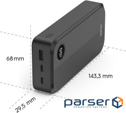 Акумулятор портативний літій-іонний Power Bank Hama 20000 мА год, 2хUSB-C/USB-A, black (00201755)