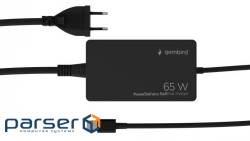 МЗП Gembird NPA-AC-PDQC65-01, для ноутбука/планшета/телефона TYPE-C