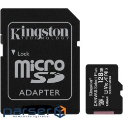 Карта пам'яті KINGSTON microSDXC Canvas Select Plus 128GB UHS-I U3 V10 A1 Class 10 + SD (SDCS2/128GB)