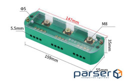 Паралельний розгалужувач-спліттер проводів FJ6 / JHD-3-12,1фаза-3-вхід М8, 12виходів(латунь)1,5-35х1 1
