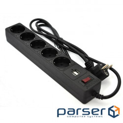 Мережевий фільтр живлення PATRON 1.8m (SP-52) + 2 USB 2.0, 2.1A , 5 роз. BLACK (EXT-PN-SP-52-USB)