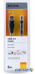 Кабель для принтера USB 2.0 AM/ BM 3.0m Belkin (F3U154bt3M)