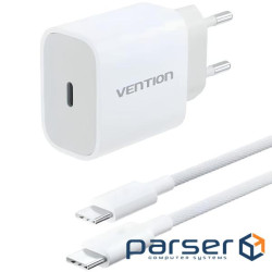 Зарядний пристрій 1xUSB-C 20W + USB-C cable М-М White Vention (G16W0-EU)