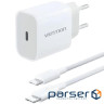 Зарядний пристрій 1xUSB-C 20W + USB-C cable М-М White Vention (G16W0-EU)