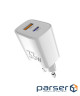 Сетевое зарядное устройство Sigma mobile X-power 33W GaN, PD, QC (1xUSB-C + 1xUSB-A) White (PS33-01)