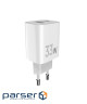 Сетевое зарядное устройство Sigma mobile X-power 33W GaN, PD, QC (1xUSB-C + 1xUSB-A) White (PS33-01)