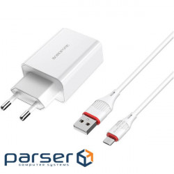 Зарядний пристрій BOROFONE BA21A Long Journey 1xUSB-A White w/Micro-USB cable (BA21AMW)