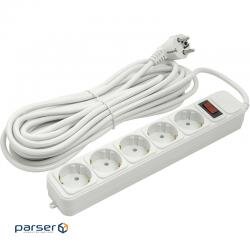Network filter PowerPlant 10 м, 3x1.5мм2, 10А, 5 розеток, евростандарт (JY-1056/ 10) (PPSA10M100S5)