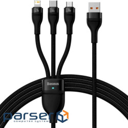 Кабель Baseus Flash USB - MicroUSB+Lightning+USB-C 100W 1.2m Black (CASS030001)