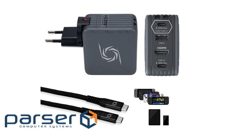 Зарядний пристрій AVerMedia GC313 CORE GO 100Вт 2хUSB-С, 1хUSB-A, 1xHDMI, чорний (40AAGC313AWN) (40AAGC313AWN)