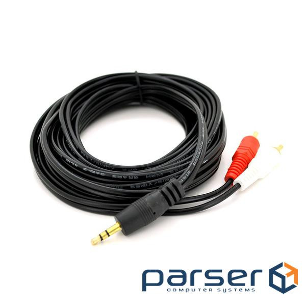 Кабель DC3.5 (тато) => 2хRCA (тато), GOLD Jack, CU, Stereo, круглий, Bla (YT-3.5 (M) / 2х RCA(M)-5.0Cu)