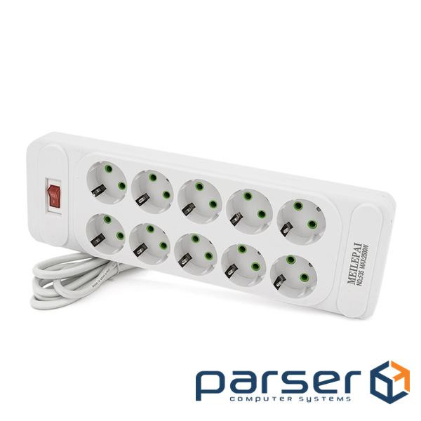 Мережевий фільтр F35, 10 розеток EU, кнопка включення з індикатором, 2 м, 3х0,75 мм, 250 (F35-White) , 250 (F35-White)