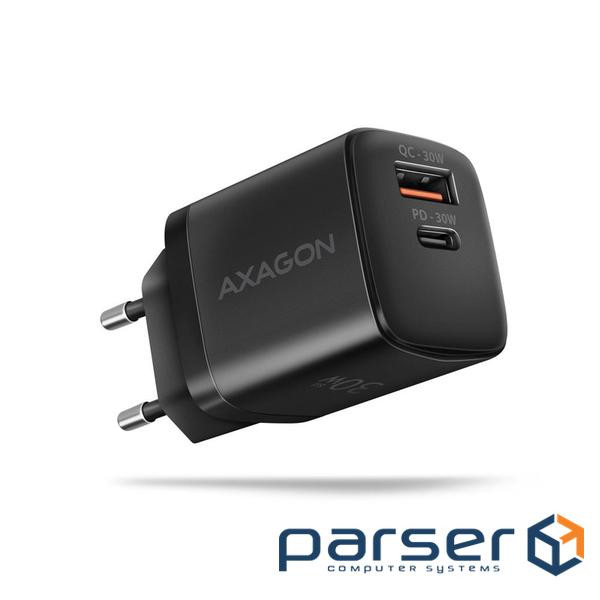 Мережевий зарядний пристрій AXAGON ACU-PQ30, QC3.0,4.0/AFC/FCP/PPS/Apple + PD type-C, 30W, black